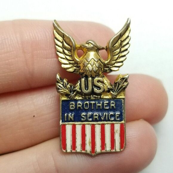 Vintage Coro US Army Brother in Service WWII Sterling Silver Brooch Lapel Pin - Picture 1 of 7